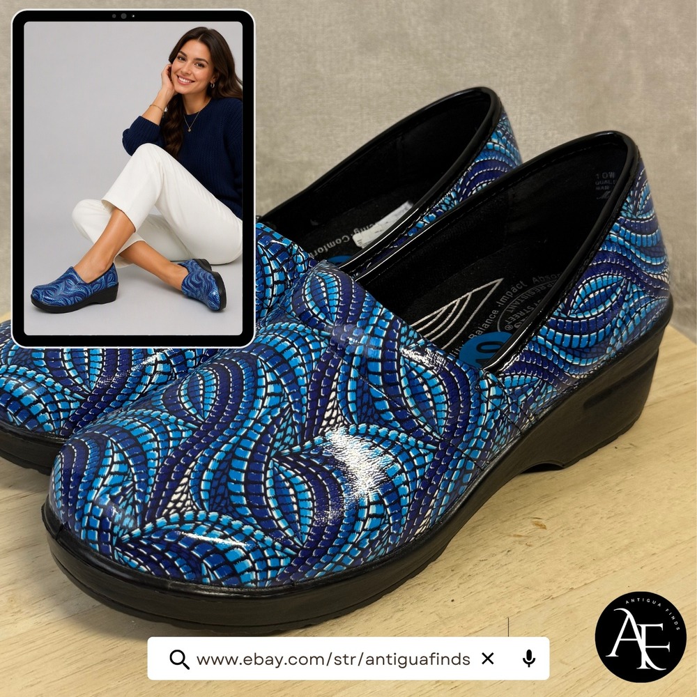Easy Works by Easy Street Lyndee Blue Mosaic Clogs Slip Resistant Shoes 10W